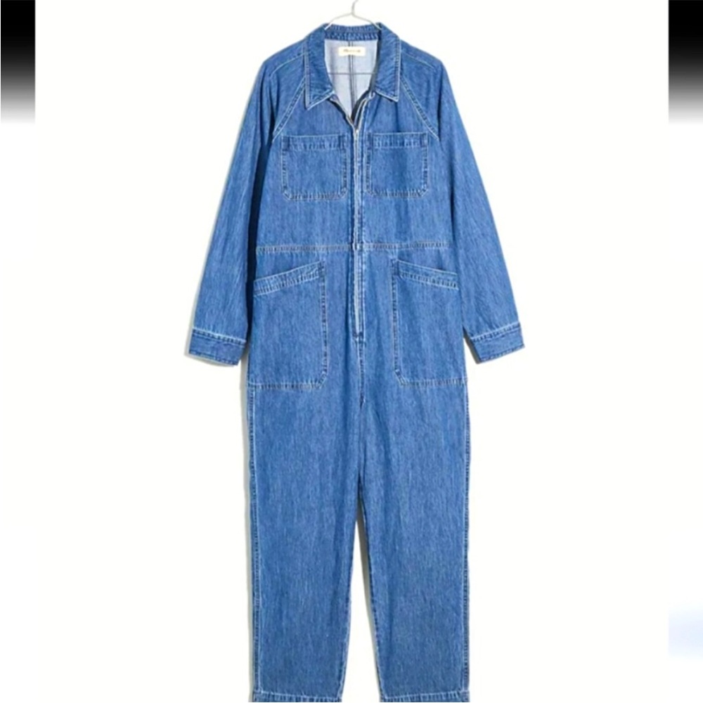 🌸Madewell Denim Coverall Jumpsuit Curvy Zip Front Size Large🌼